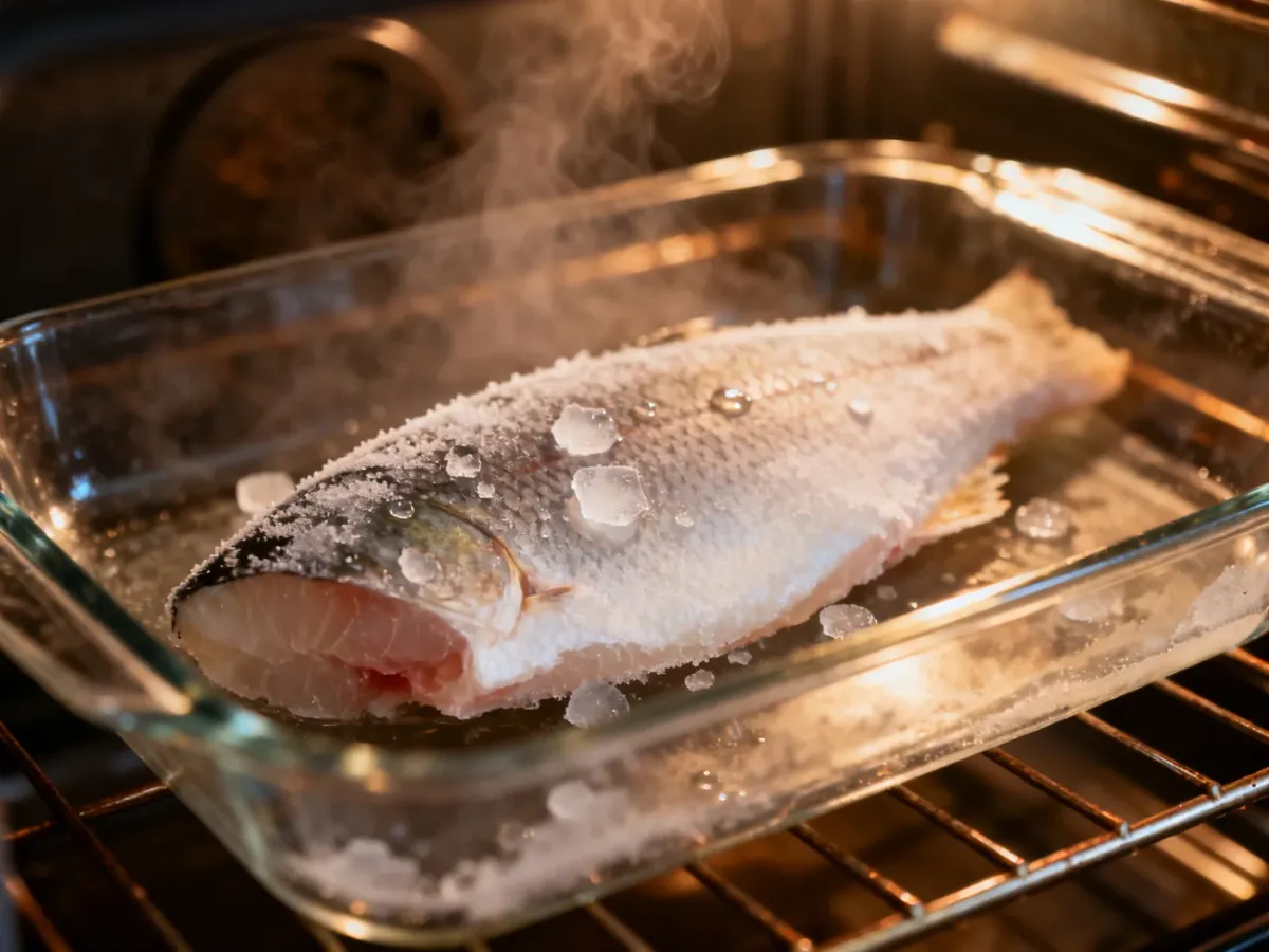 Zamrożony filet rybny rozmrażany delikatnie w piekarniku