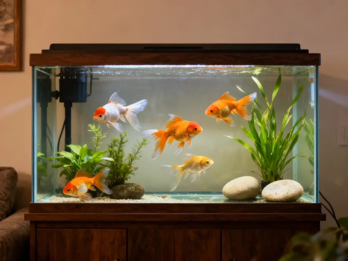 Fancy goldfish in a spacious, well-filtered aquarium