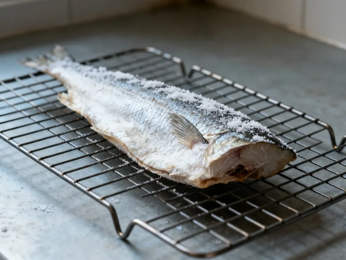 Osuszony filet rybny przygotowany do wędzenia na kratce